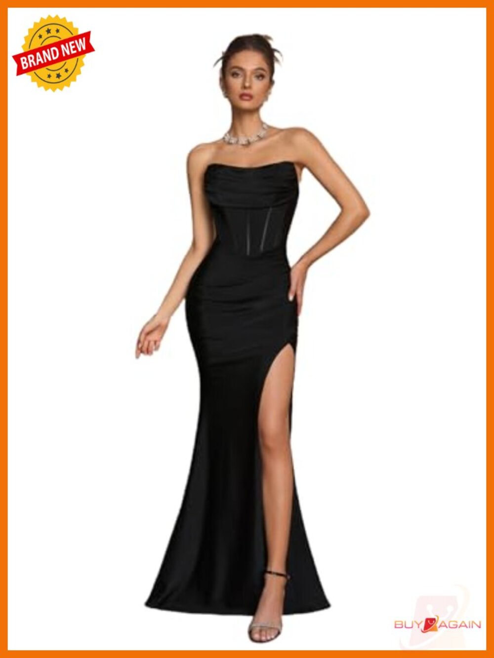 Strapless Mermaid Formal Dress Side Slit Lace Up Back Evening Gown